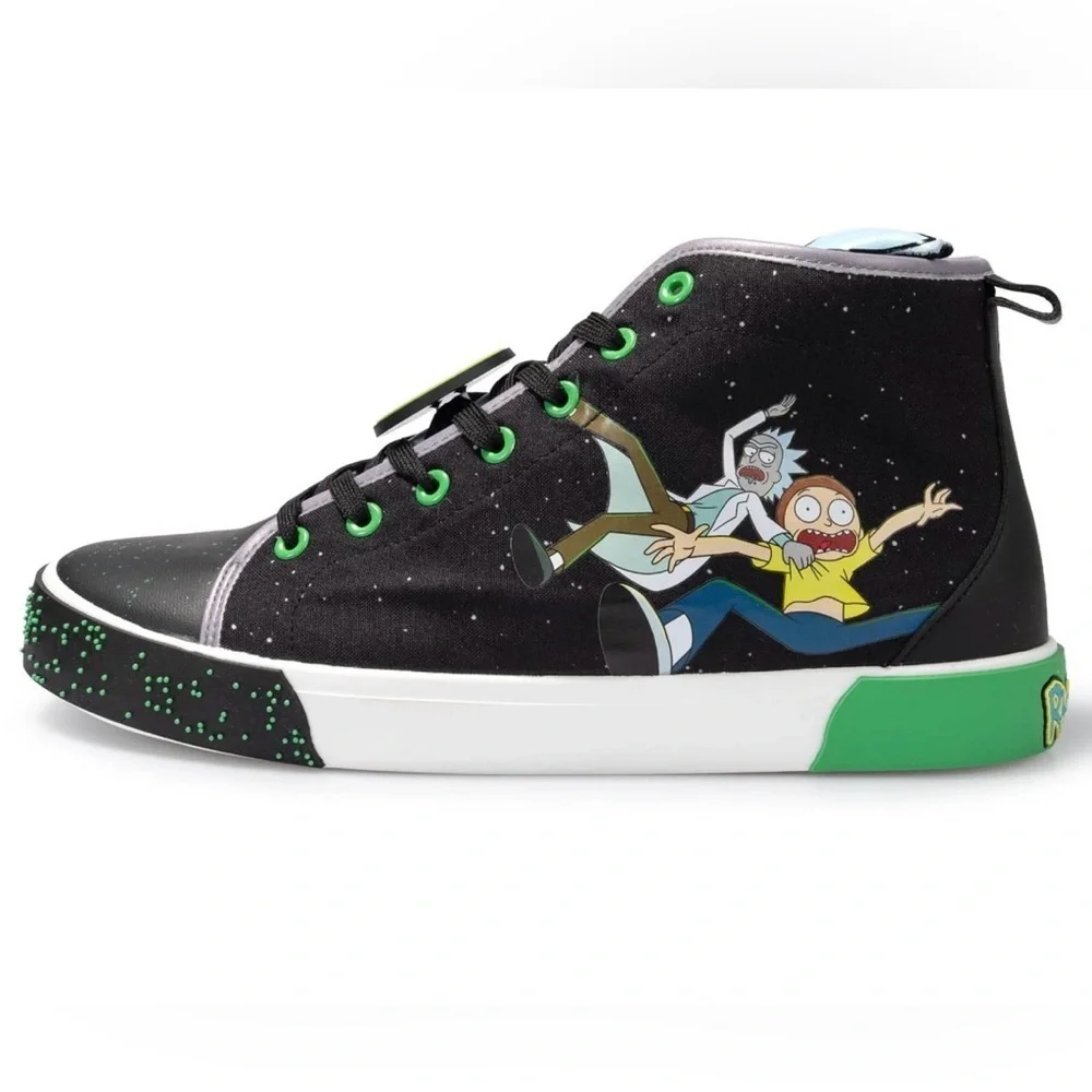 🚀Rick & Morty High Top Sneakers Men’s Black Size 10.5 Portal Galaxy Adult Swim